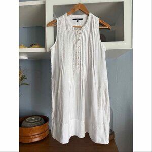 Quince 100% European Linen Sleeveless Swing Dress Pintuck Button Front XS White